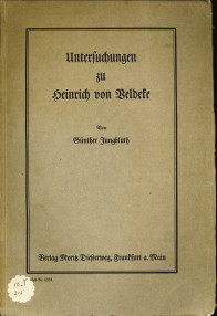 JUNGBLUTH, GNTHER - Untersuchungen zu Heinrich von Veldeke